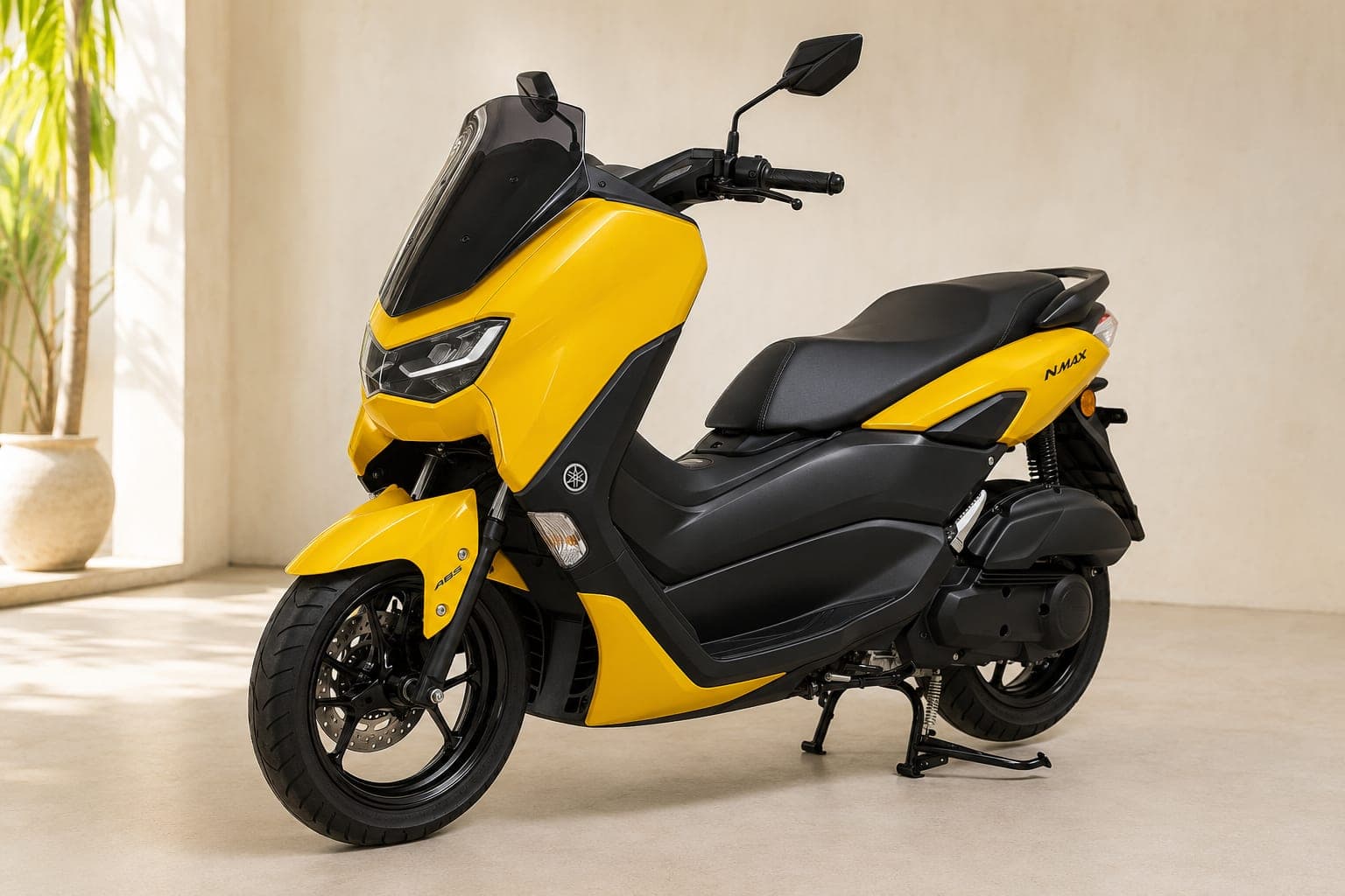 Yamaha NMAX 155 automatic scooter in yellow, side view