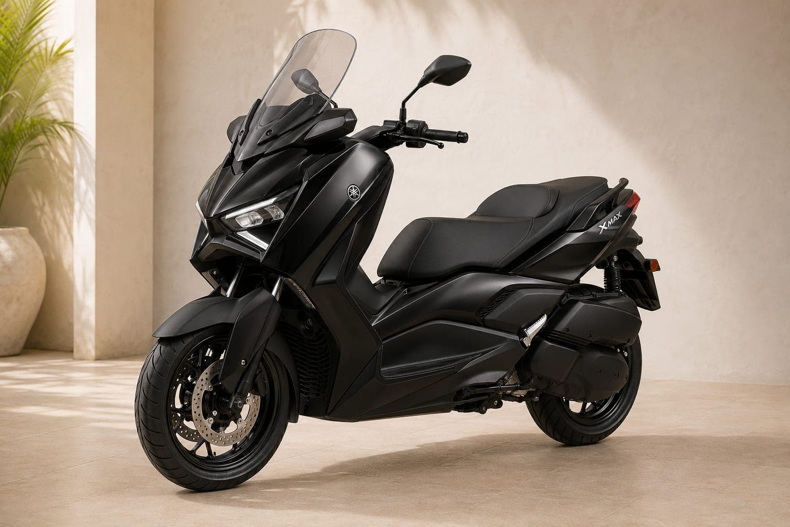 Yamaha XMAX 250 adventure scooter in metallic black, side view