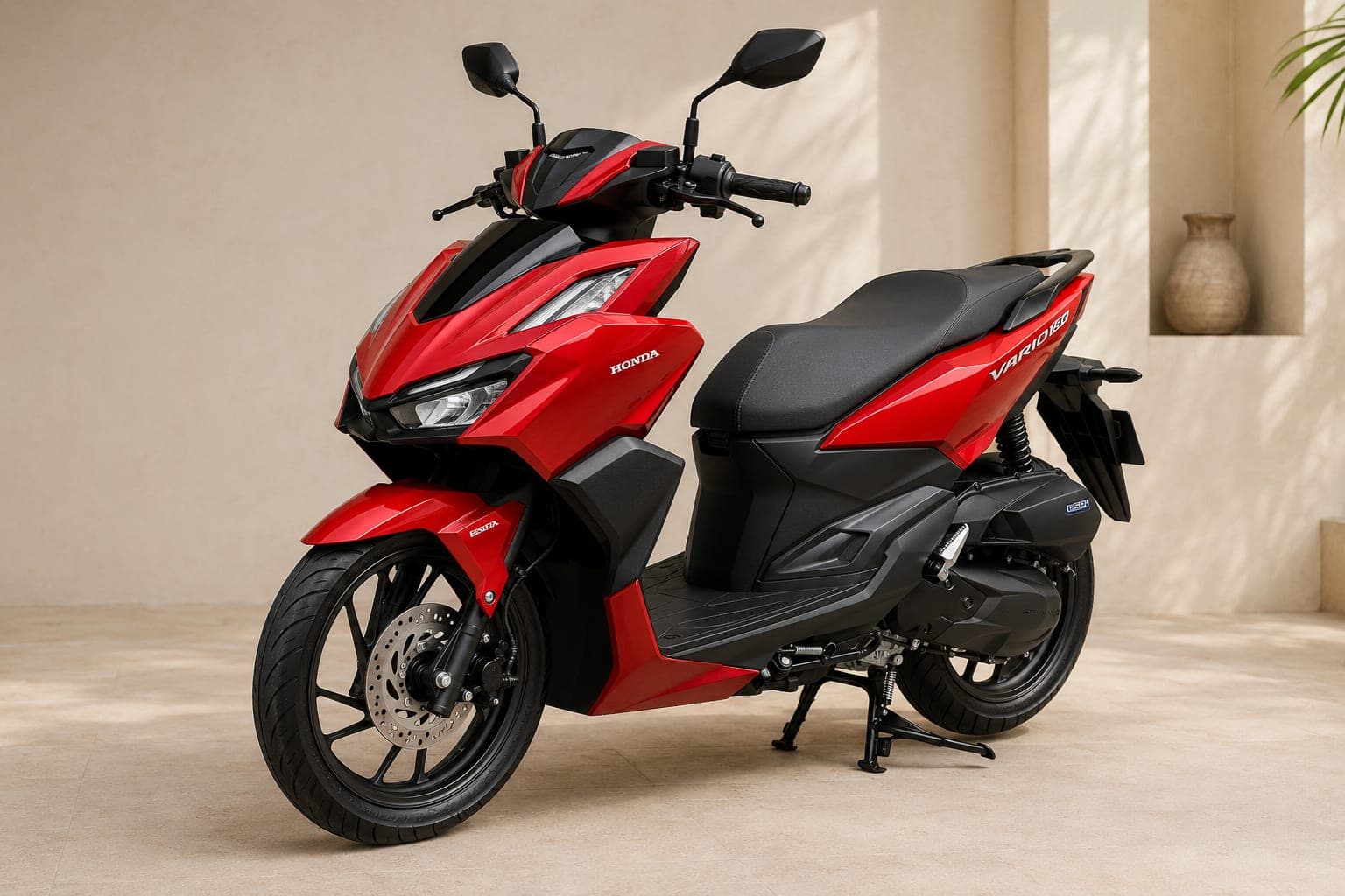 Honda Vario 160 ABS automatic scooter in red, available for rent in Bali