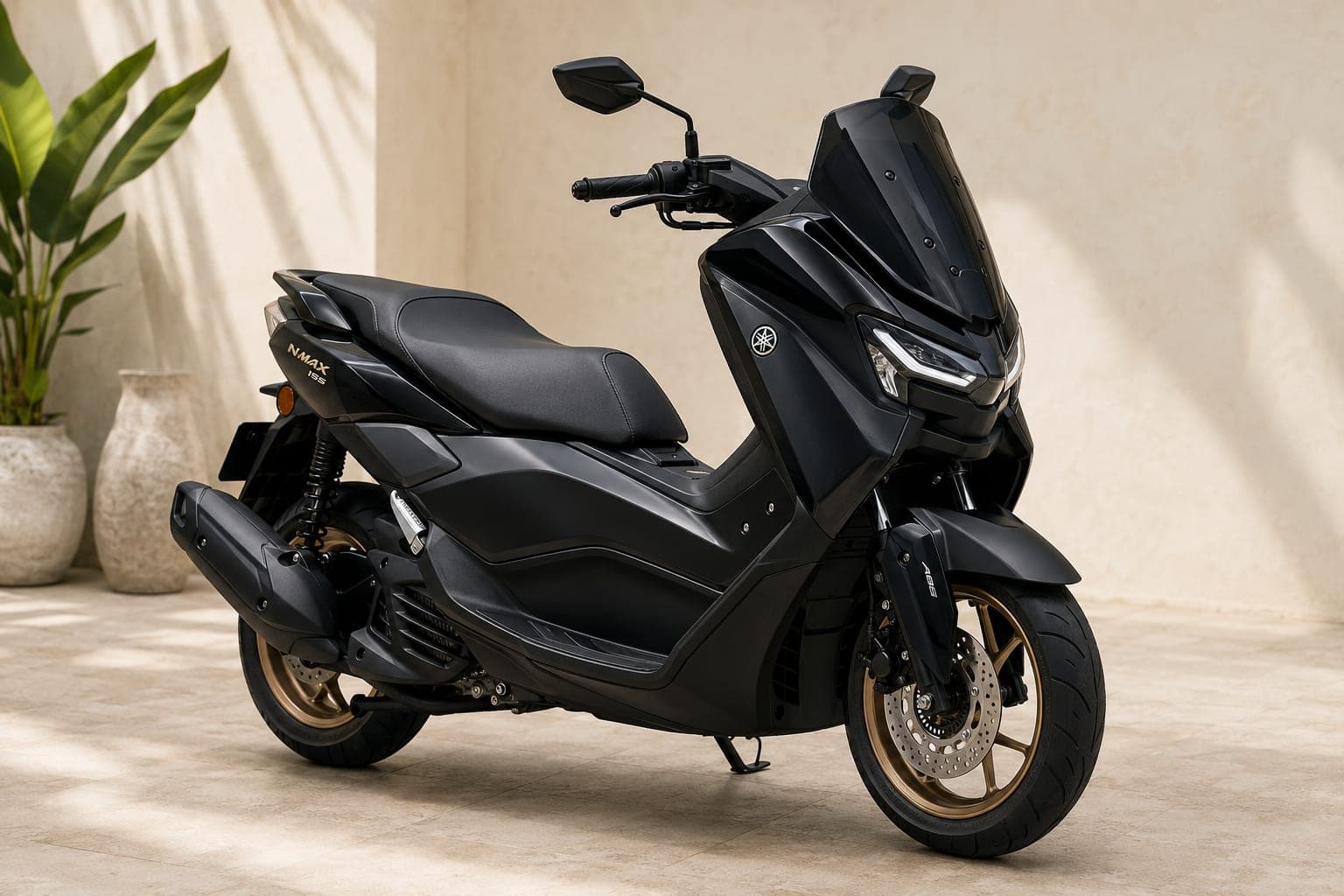 Yamaha NMAX Turbo Tech Max automatic scooter in magma black, available for rent in Bali